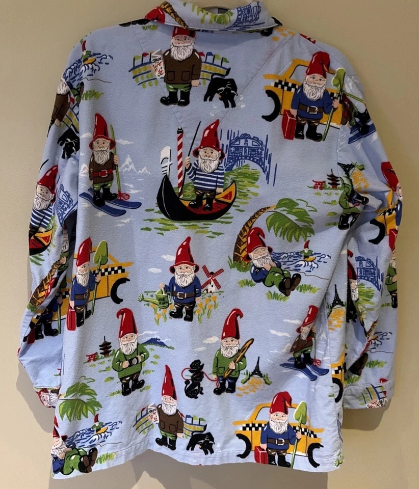 Conjunto de pijama Nick & Nora gnomos de viagem mundial 100% algodão roupa de dormir, feminino G - Imagem 3 de 4