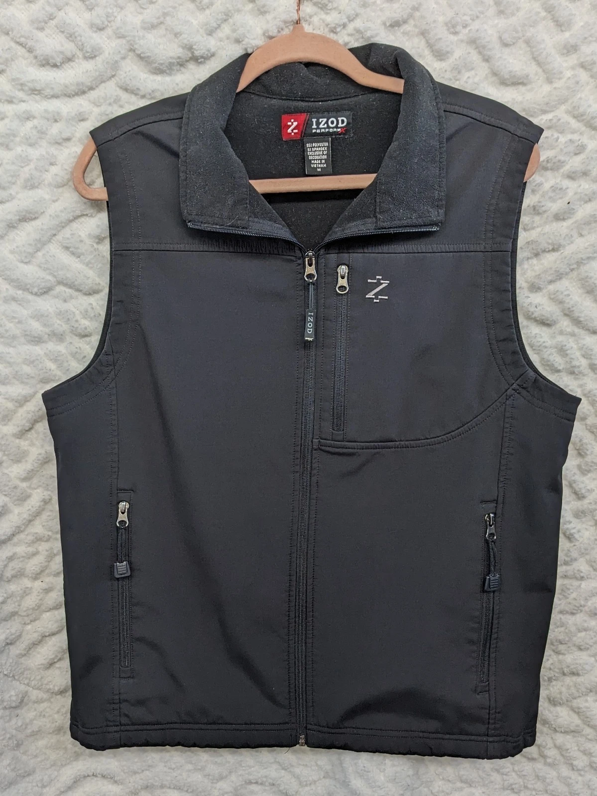 Izod Vest Men Size M Black Full Zip Fleece Lined Stretch Advantage Pockets