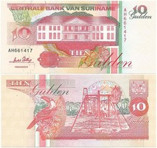 1996 SURINAME Choice CRISP UNCIRCULATED Formerly DUTCH GUIANA  10 GULDEN  Note