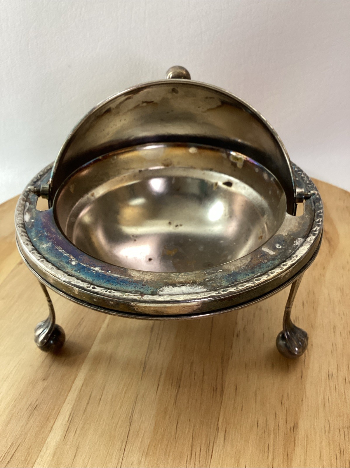Vintage Silverplate Butter Caviar Server Swivel Dome Top  Filigree Legs England