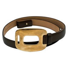 GUCCI Dark Brown Gold Leather Hardware Belt