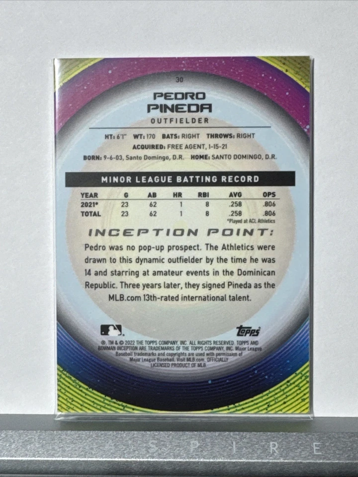 Pedro Pineda 2022 Bowman Inception Base #30 Athletics - Image 2 of 4