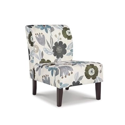  Triptis Floral Armless Accent Chair with Attached Cushions, White Floral