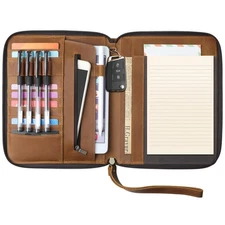 Genuine Leather Portfolio with Zipper, Padfolio Portfolio Organizer Folder fo...