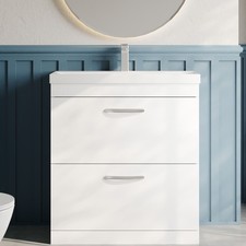 Nuie Athena Floor Standing 2-Drawer Vanity Unit Basin-3 800mm Gloss White