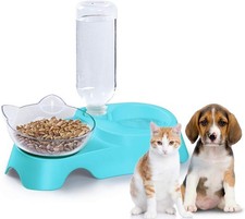 MILIFUN Double Dog Cat Bowls - Pets Water and Food Bowl Set, 15°Tilted Blue 