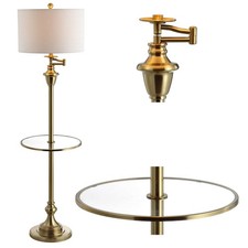 Jonathan Y Brass Floor Lamp With Side Table And Led Bulbs Soft Lighting Decor