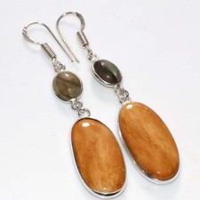Long Mookaite Fiery Labradorite 925 Silver Plated Earrings 2.5
