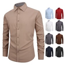 Mens Dress Shirts Formal Business Long Sleeves 4 Sided Elastic Casual Shirts Top
