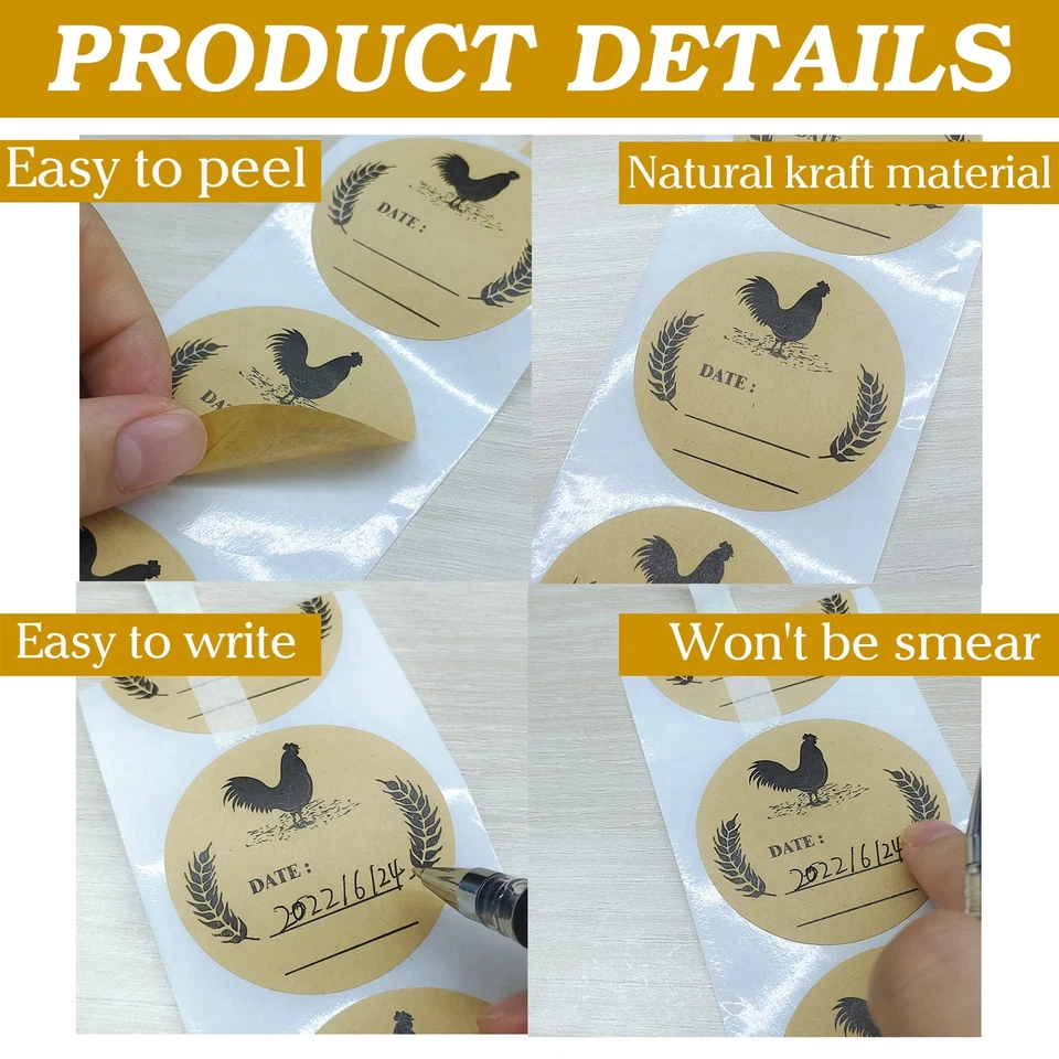 500 шт. круглых натуральных наклеек на фермерские куриные яйца наклейки для консервирования курицы 2 дюйма B... - Изображение 4 из 4