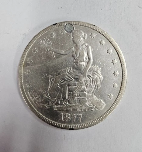 1877 Trade Dollar Holed 90% Silver - See Photos, #1085