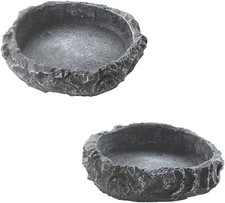 emours 2 Pack Reptile Water Dish Food Bowl Rock Worm Feeder for zzzz-s, grey