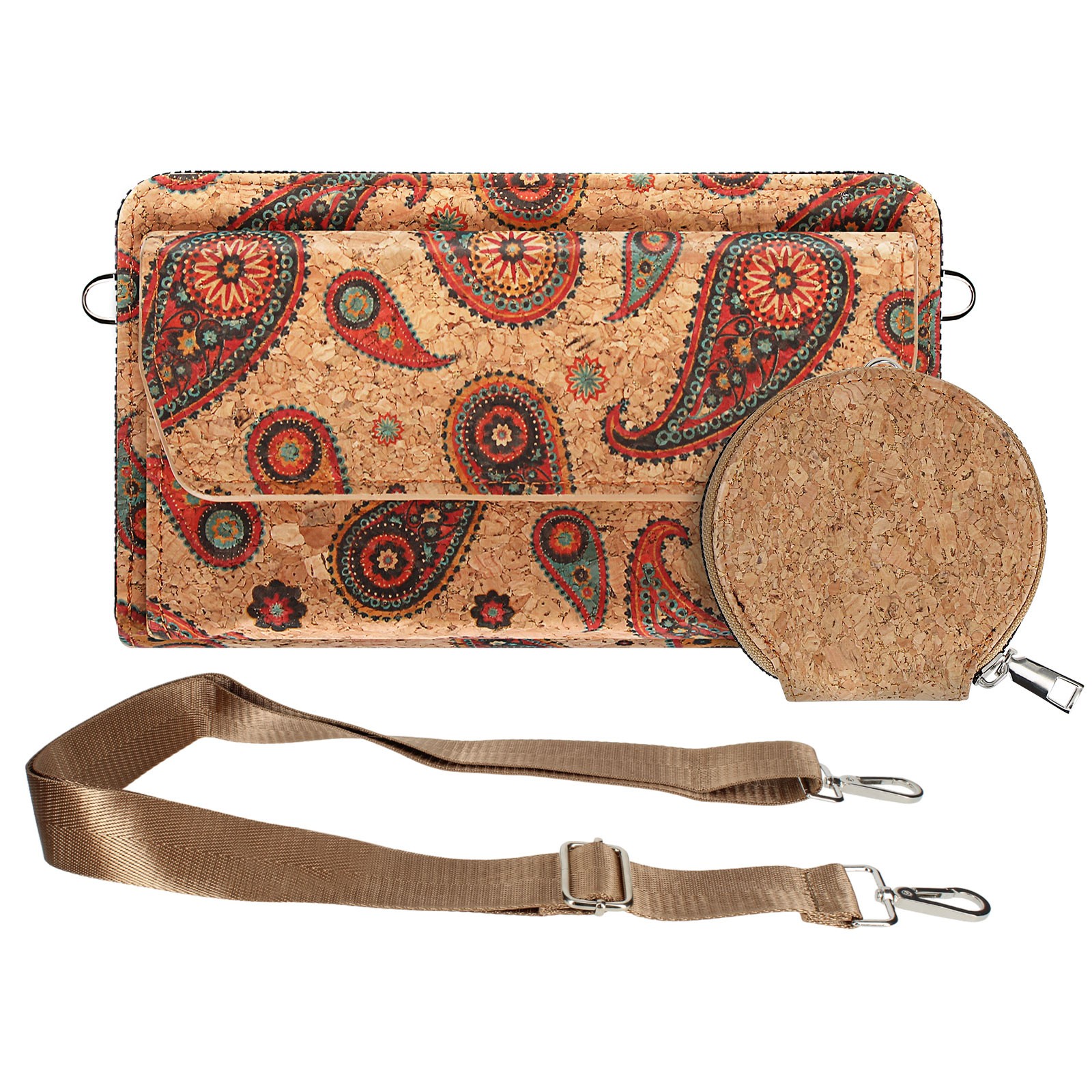 Pochette en liège motif cachemire Avizar le petit sac bandoulière idéal pour voyager