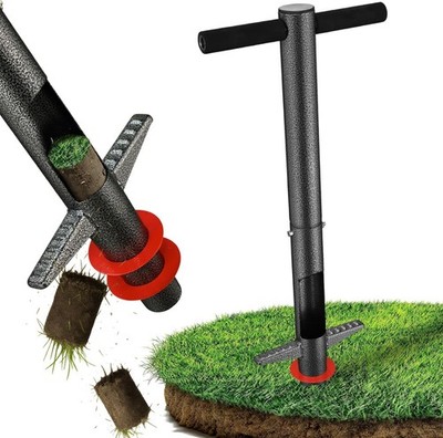 Bulb Planter Tool - 34'' Long Handle Sod Plugger Lawn Digger,Auto Plug Gray 