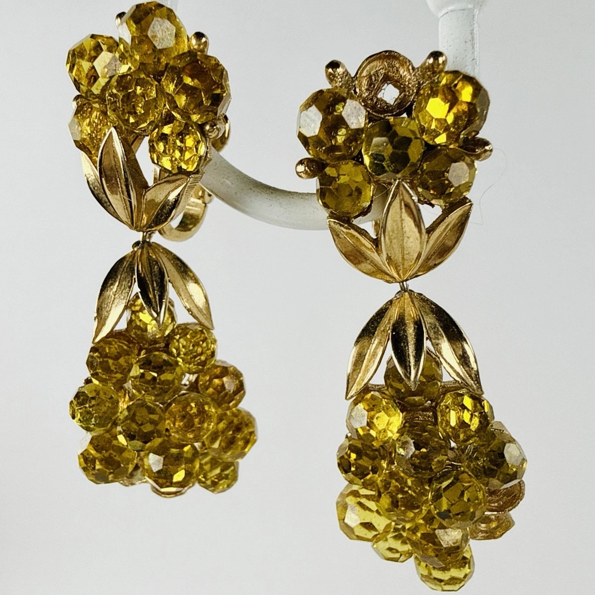 Clips D'oreilles Vintage Plaqué Or Maille Nattée Strass - 26x10mm, Navettes & Ronds, Occasion
