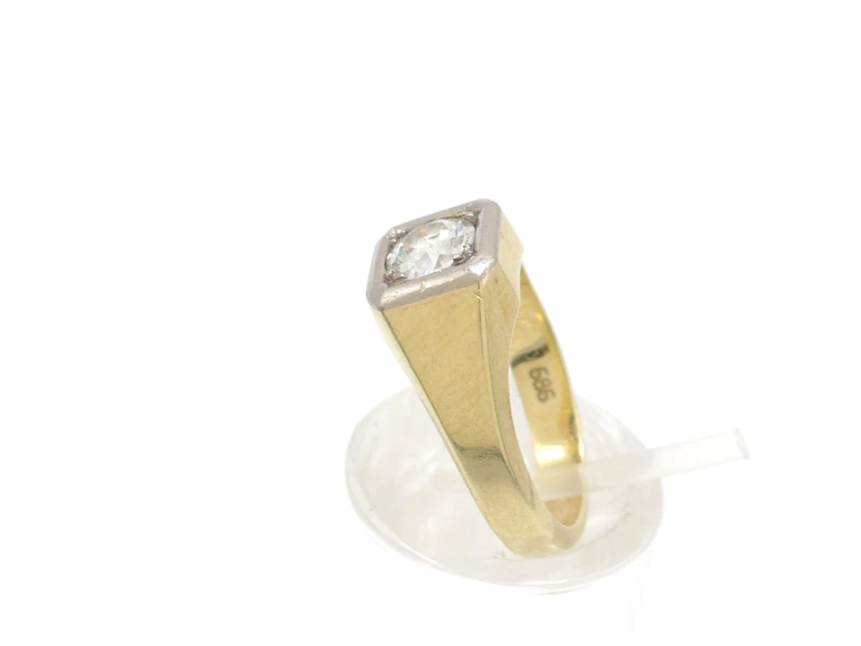 Größe 51 Ring 585 GOLD 14 Karat Gelbgold Bicolor Diamant anello bague G2084/26 - Bild 2 von 4