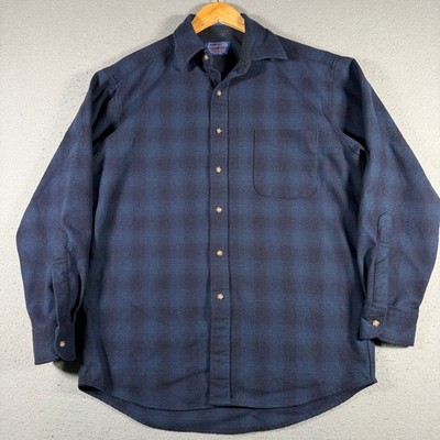 Pendleton Lodge Mens Wool Flannel Shirt Medium Navy Blue Plaid Long Sleeve M