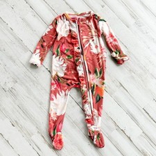 Posh Peanut Ruffled Zipper Footie Pajamas Lenora Floral Bamboo Newborn Size