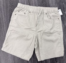 Gap Men's Chino Shorts Beige Linen Cotton Flat Front Drawstring Pockets Casual
