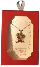 Holiday Time Necklace with a Christmas Santa Charm with Green Rhinestones