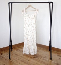 Reformation Vale Linen Dress Mildred, White Floral Tie Ribbon Midi, Sz 4