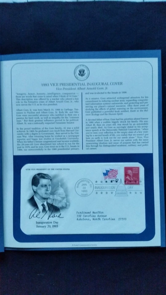 1993 Vice Presidential Inaugural Covers - Albert Arnold Gore, Jr. - 45th V.P. - Image 4 of 4