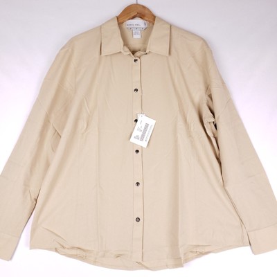 North End Ladies Button-Up Shirt XXL Tan Long Sleeve Moisture Wicking Minimalist