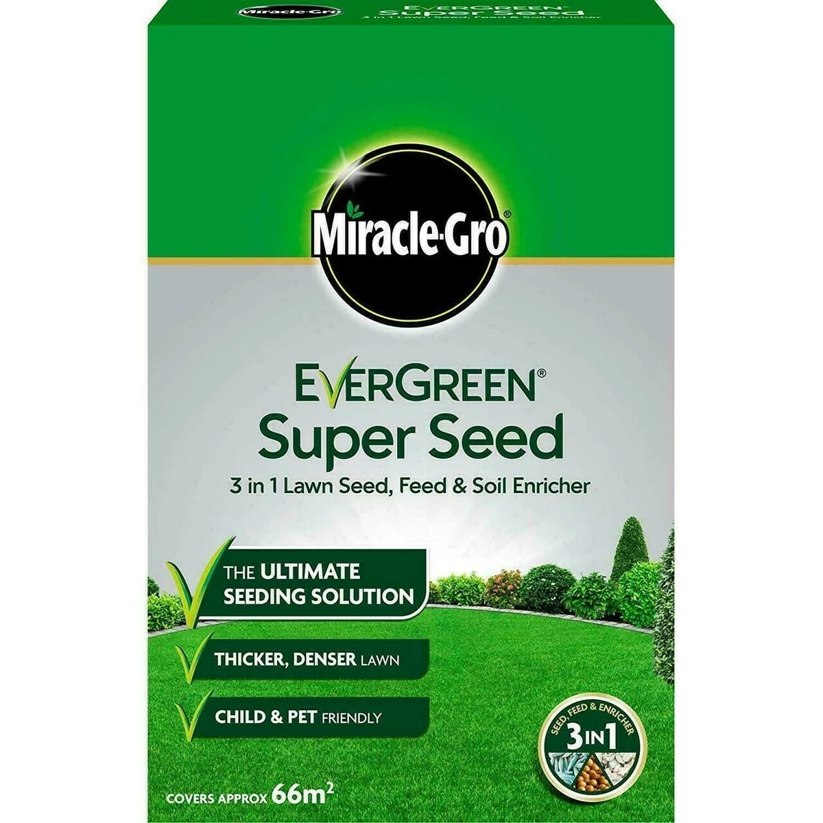 Miracle Gro EverGreen Super Seed Grass 3 in 1 Lawn Feed Soil