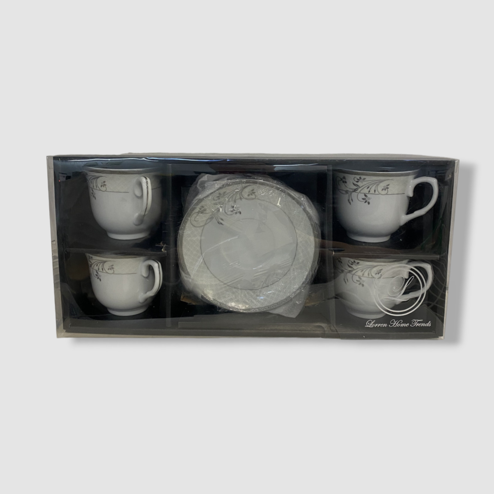 $50 Lorren Home Trends Gray Viola Tea/Coffee Cup and Saucer 