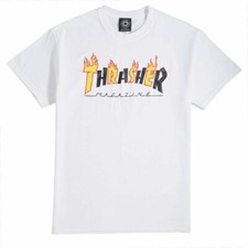 Thrasher Magazine FLAME MAG MASH UP LOGO Skateboard T Shirt WHITE