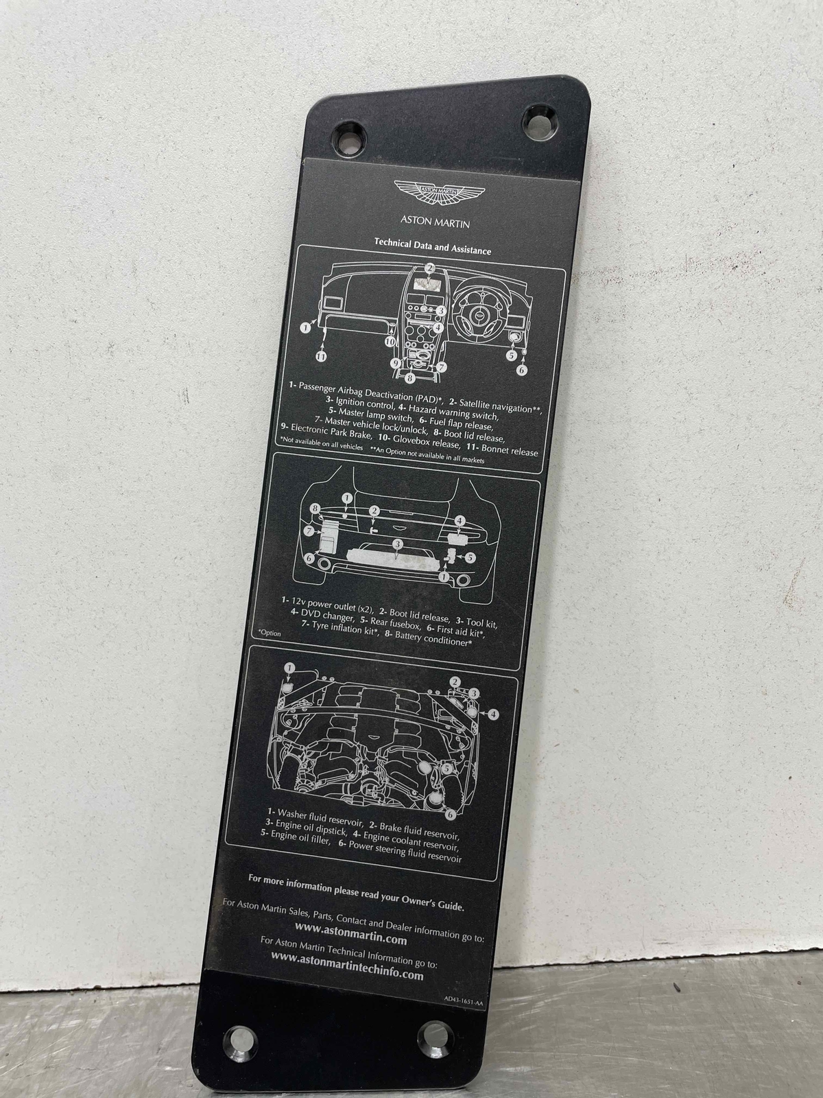 2010 Aston Martin Rapide OEM Door Service Data Plaque Label AD43-1651-AA
