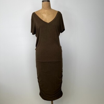Prana Dress Women Medium Ruched Cinched V Neck Midi Stretch Work Party Core Go