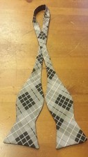 Brand Q, Microfiber, Black/Gray/White, Plaid Print, Adjustable Bow Tie 2-1/2"