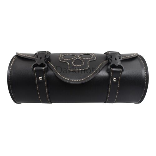 Motorcycle Skull Head Tool Bag Saddlebag PU Leather Roll Storage Pouch Custom - Picture 12 of 12