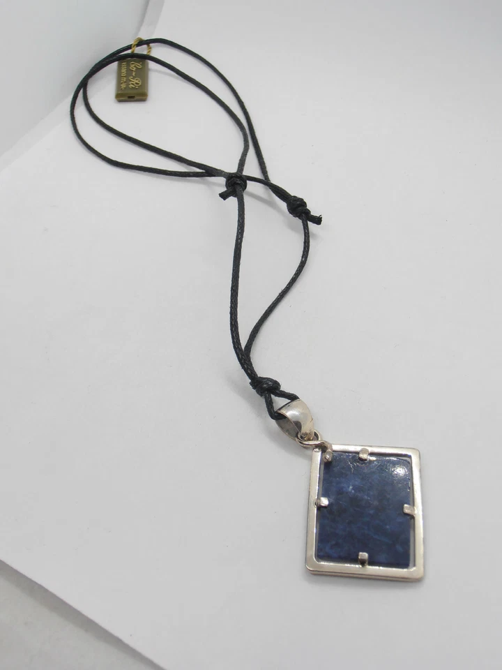 Ciondolo in ARGENTO 925 con SODALITE naturale e girocollo - Pendente Pietra Dura - Immagine 4 di 4