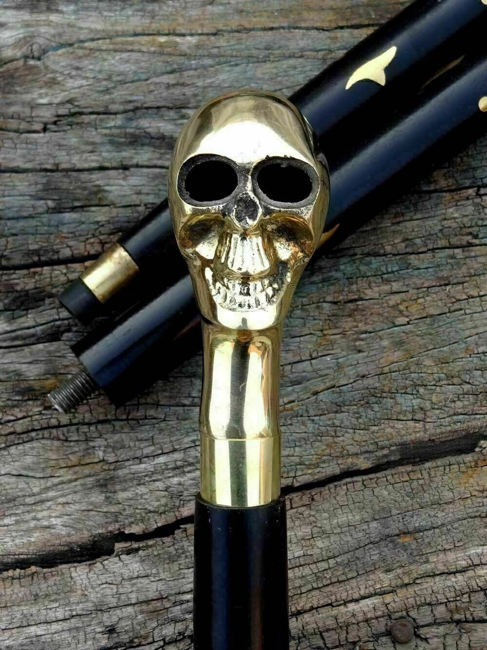 Brass skull Head Solid Antique Handle Vintage Des… - image 1