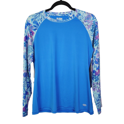 Reel Legends Women's Medium Blue Floral Long Sleeve ReelTec UPF 50