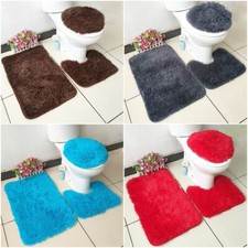 New Furry Soft Design 3pc Bathroom Set Bath Rug Contour Mat Toilet Lid Cover
