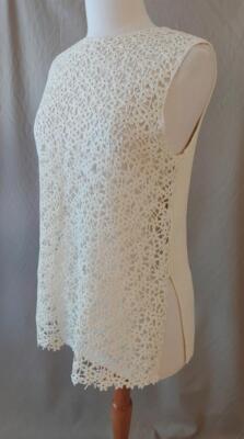 Jil Sander Cream Floral Crochet Sleeveless Sweater with Ribbed Back Size 8 US