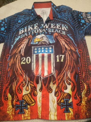 2017 Daytona Beach 76th Anniversary Bike Week button up shirt large - Afbeelding 1 van 5