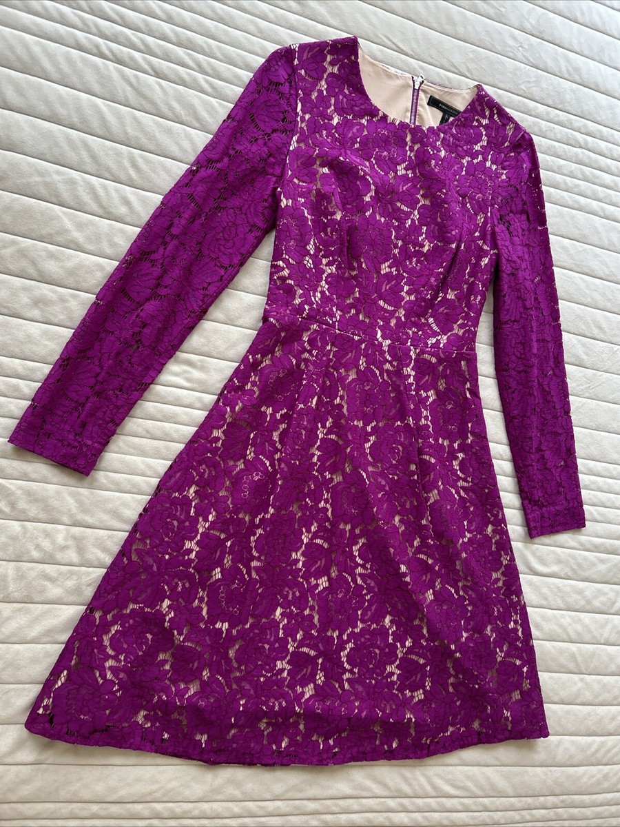bcbgmaxazria a-line dresses Everley purple dress floral lace Size 6 Evening gown