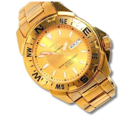 Seiko 5 Sports 7S36-02P0 Automata Back Sketch GOLD Mens Seiko 5 Sports 7S36-02P0 Automata Back Sketch GOLD Mens