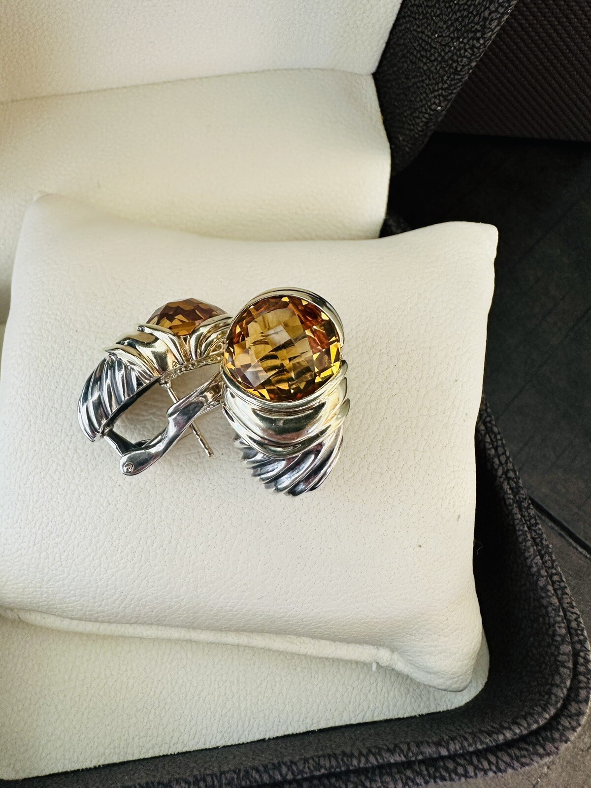 Ladies $1475 David Yurman 14K & Sterling Albion Orange Citrine Earrings - Image 2