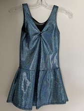 Mondor Canada Figure Skating dress adult Small Blue Shiny With Black Mesh