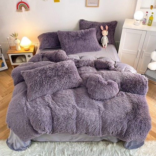 Shaggy Coral Fleece Warm Bedding Set Duvet Cover Pillowcases 3pcs Bedclothes - Picture 44 of 47