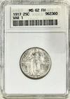 1917 STANDING LIBERTY SILVER QUARTER TYPE 1 ANACS MS62FH SOAP BOX HOLDER