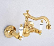 Gold Color Brass Wall Mounted Bathroom Vessel Sink Tap Faucet Tub Mixer Tap
