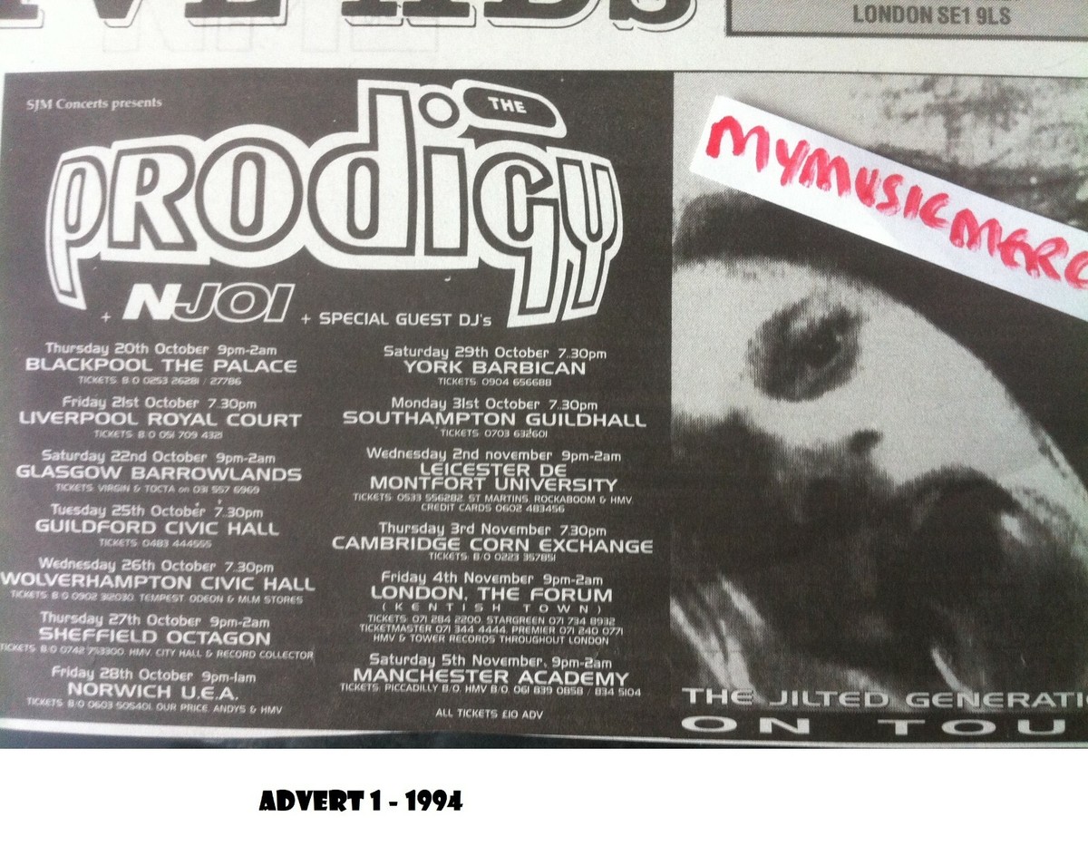 PRODIGY - UK LIVE TOUR 1994 1995 1996 1997 - original advert