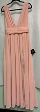 Lulus Women's Peach Deep plunge V neck Sleeveless Empire Waist long Dress M