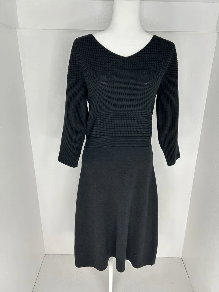 Talbots Black Fitted Sweater Dress Size Medium Dark Academia Office Classic LBD - Image 2 of 4